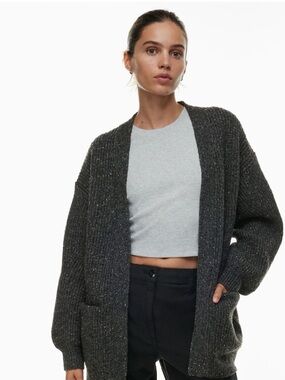 Aritzia Wilfred free grey marl Charcoal Open-Front Ribbed wool Cardigan, small